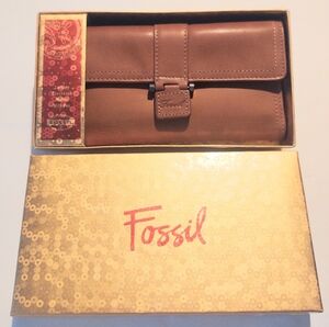 Vtg Fossil Trifold Clutch Long Wallet Checkbook